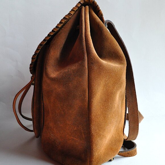Patricia Nash Casape Burnished Cognac Suede Drawstring Backpack Boho Western L - Picture 4 of 16